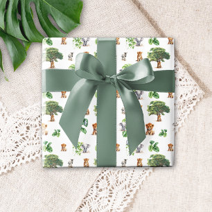 Safari Jungle Elephant Löwe Tropische Vegetation Geschenkpapier