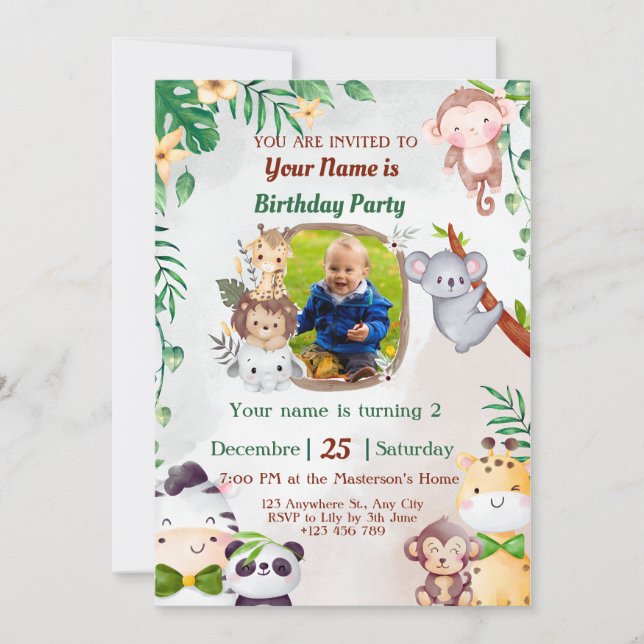 Safari & Jungle Geburtstag Einladungen für Kinder (Vorderseite)