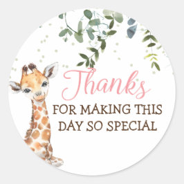 Safari Jungle Giraffe Pink Vielen Dank Runder Aufkleber
