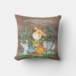 Safari Jungle Girl Boy Birth Stats Coussin
