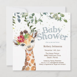Safari Jungle Girl Giraffe Blue Baby Dusche Einladung