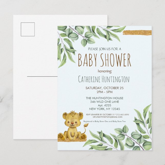 Safari Jungle Lion Moderne Babydusche Einladung (Vorne/Hinten)