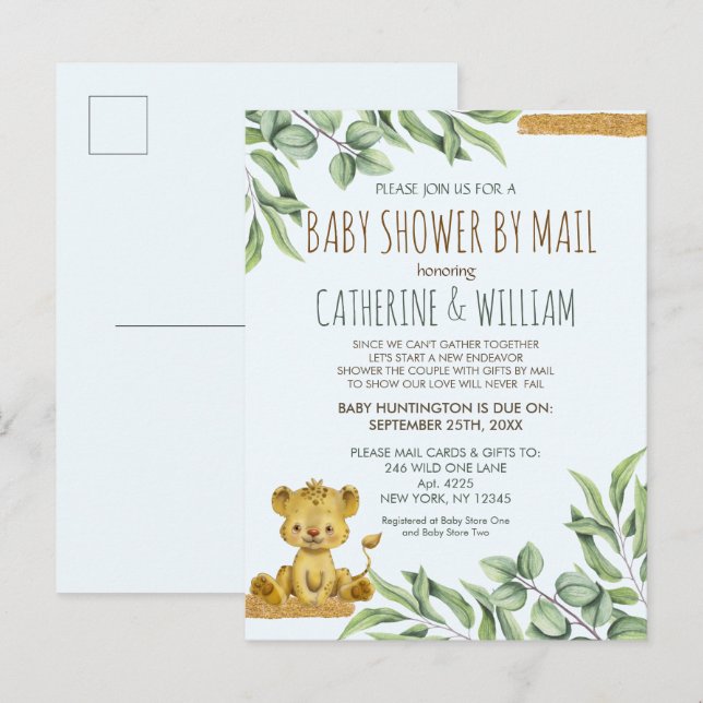 Safari Jungle Lion Moderne Babydusche per Mail Einladungspostkarte (Vorne/Hinten)