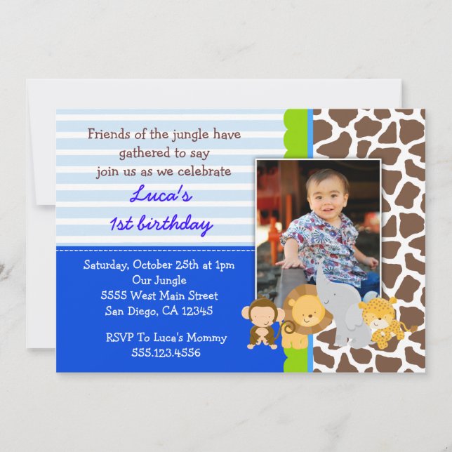 Safari Jungle Monkey photo Invitations d'anniversa (Devant)