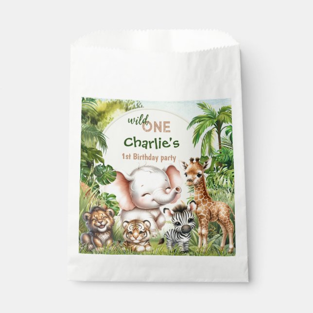 Safari Jungle Niedlicher Tiere Wild 1. Geburtstag Geschenktütchen (Vorderseite)