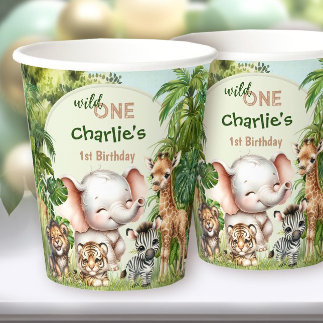 Safari Jungle Niedlicher Tiere Wild 1. Geburtstag Pappbecher (Safari Jungle Cute Animals Wild One 1st Birthday Paper Cups)
