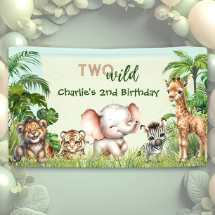 Safari Jungle Niedlicher Tiere Zwei Wilde 2. Gebur Banner