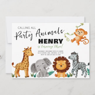 Safari Jungle Party Tiere Geburtstag Einladung