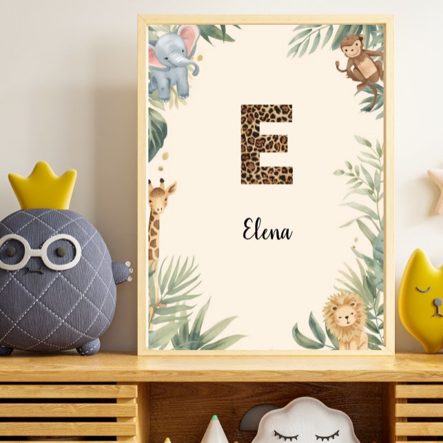 Safari Jungle Personalized Name Monogram E Nursery Poster (Von Creator hochgeladen)