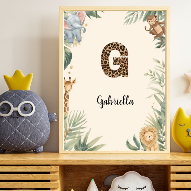 Safari Jungle Personalized Name Monogram G Nursery Poster (Von Creator hochgeladen)