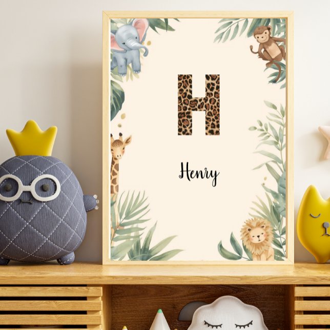 Safari Jungle Personalized Name Monogram H Nursery Poster (Von Creator hochgeladen)