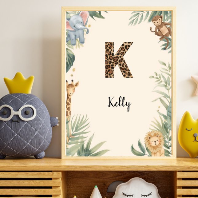 Safari Jungle Personalized Name Monogram K Nursery Poster (Von Creator hochgeladen)