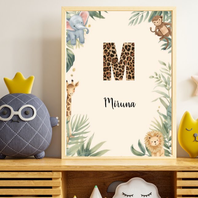 Safari Jungle Personalized Name Monogram M Nursery Poster (Von Creator hochgeladen)