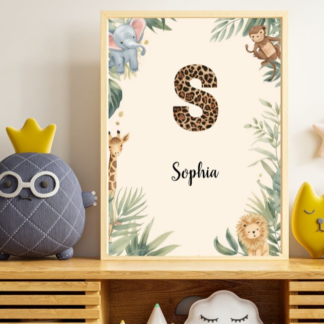 Safari Jungle Personalized Name Monogram S Nursery Poster (Von Creator hochgeladen)