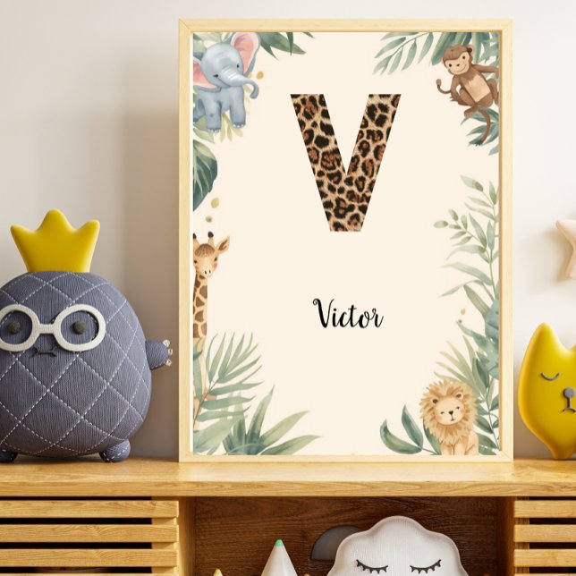 Safari Jungle Personalized Name Monogram V Nursery Poster (Von Creator hochgeladen)