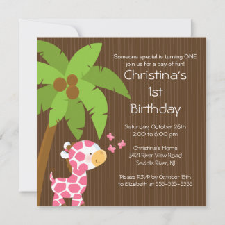 Safari Jungle Pink Giraffe Kid Birthday Party Einladung