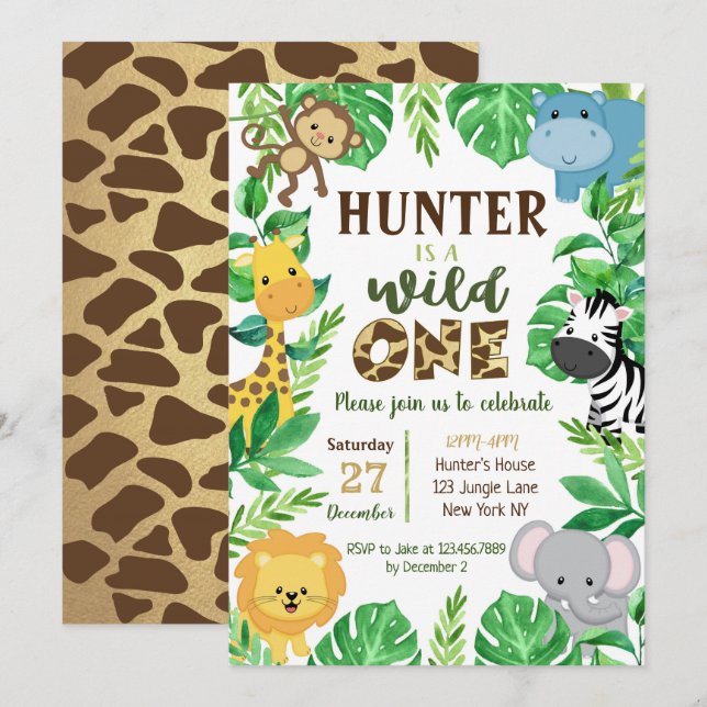 Safari-Jungle-Tiere Einladungen zum Geburtstag (Vorne/Hinten)