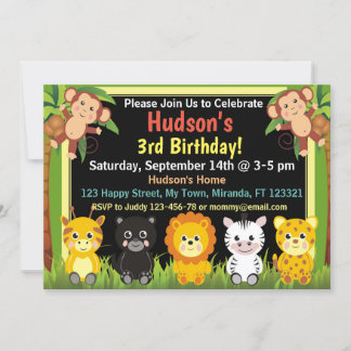 Safari Jungle Tiere Geburtstagseinladung Einladung