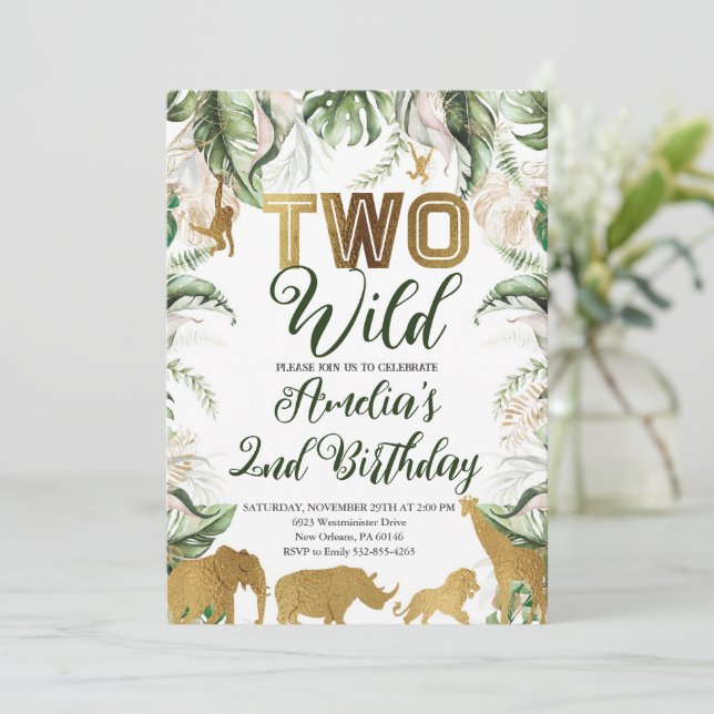 Safari Jungle Two Wild Birthday Party Einladung (Stehend Vorderseite)