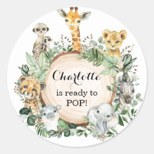 Safari Jungle Wild Animals Babydusche Runder Aufkleber