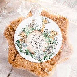 Safari Jungle Wild Animals Greenery Baby Shower Runder Aufkleber