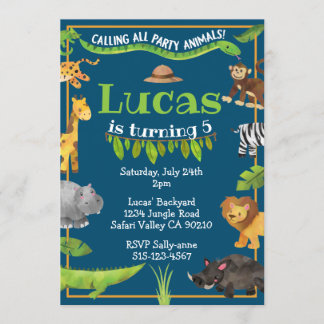 Safari Jungle Wild One Animal Birthday Party Einladung