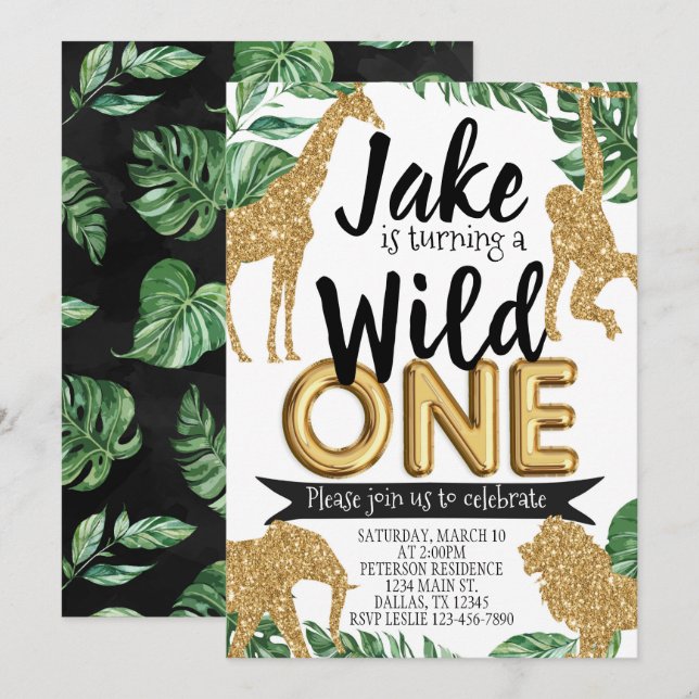 Safari Jungle Wild Un Anniversaire Fête Invitation (Devant / Derrière)