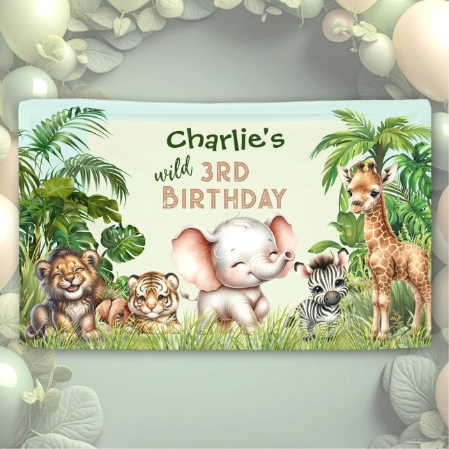 Safari Jungle ZOO Niedlicher Tiere Wild 3. Geburts Banner (Safari Jungle ZOO Cute Animals Wild 3rd Birthday Banner)