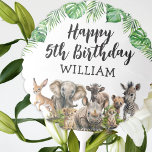 Safari Kids Happy Birthday Ballon<br><div class="desc">Niedlicher Geburtstagsballon zum Thema Safari mit lebhaften Aquarelle-Zootieren, üppiger tropischer Regenwaldblüte, dem Sprichwort "Happy Geburtday" und personalisiert mit dem Namen & Alter Ihres Kindes.</div>