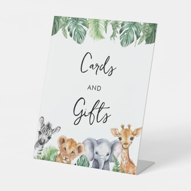 Safari Kinderduschkarten & Geschenke Sockelschild (Vorderseite)