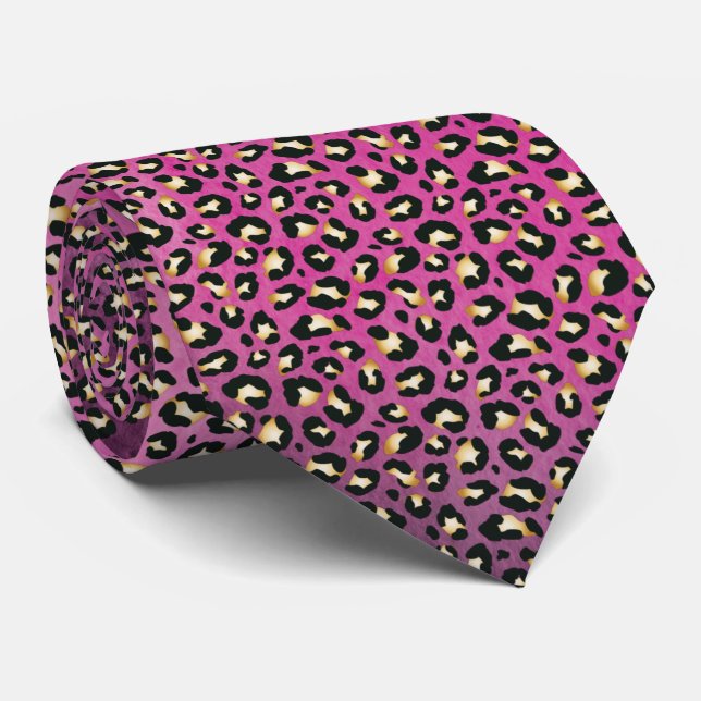 Safari Leopard Print Hot Pink Rosetts Krawatte (Gerollt)