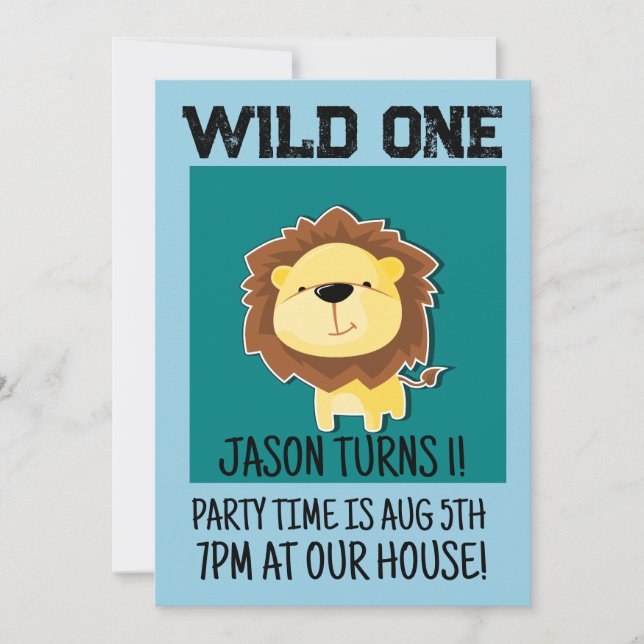 SAFARI LION AGE 1 AN 1ER ANNIVERSAIRE INVITATIONS (Devant)