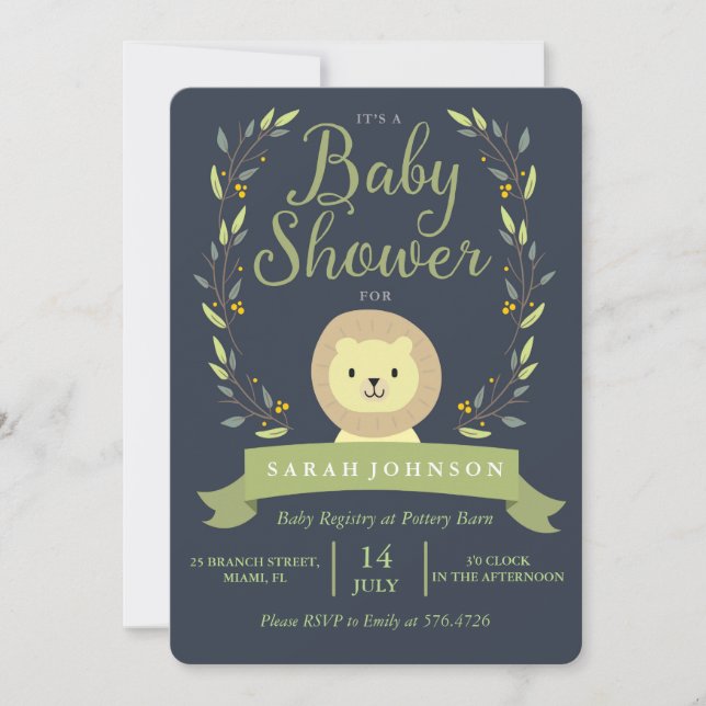 Safari Lion Baby Shower Einladung (Vorderseite)