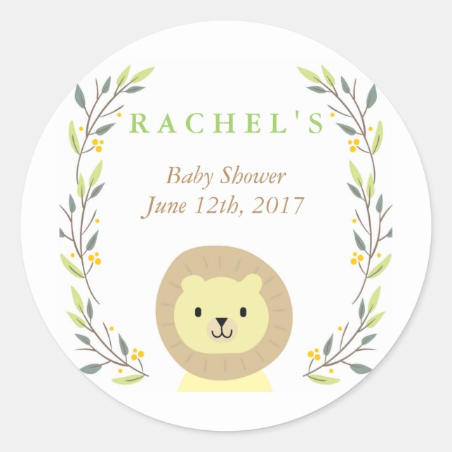 Safari Lion Baby Shower Favor Sticker (Vorderseite)