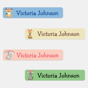 Safari Lion Giraffe Elephant Zebra Girl Name Kinde Etiketten
