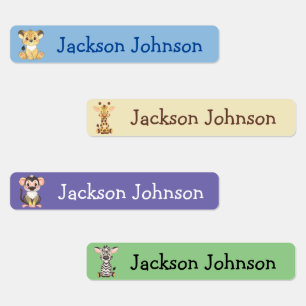 Safari Lion Giraffe Monkey Zebra Girl Name Etiketten