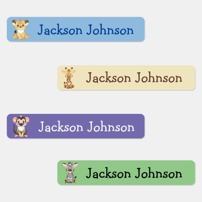 Safari Lion Giraffe Monkey Zebra Girl Name Etiketten (Gruppe)