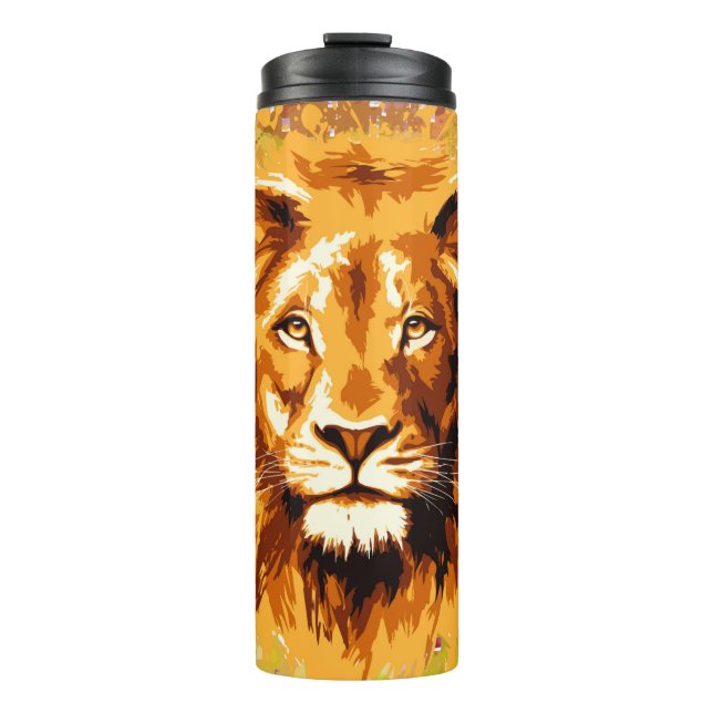Safari Lion Travel Mug | Farbenfrohe Lion Tumbler Thermosbecher (Vorderseite)