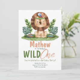 Safari Lion Tropical Wild One Boy Birthday Einladung
