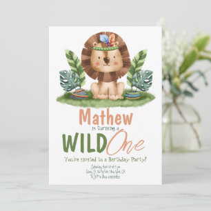 Safari Lion Tropical Wild One Boy Birthday Einladung