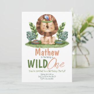 Safari Lion Tropical Wild One Boy Birthday Einladung