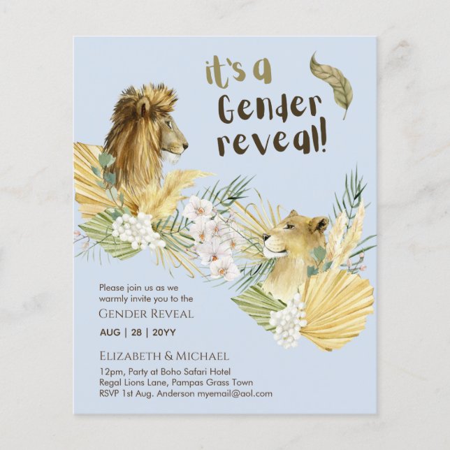 Safari Lions GENDER REVEAL Baby Shower Invitations Flyer (Vorne)
