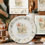 Safari Little King Lion Zebra Giraffe Baby Dusche Pappteller<br><div class="desc">PAPIER-TELLER,  PARTY-DEKOR BABY | Ein kleiner Löwenkönig ist unterwegs! Herbstblumenjunge Babydusche mit Safari-Thema und niedlichen Dschungeltieren; Löwenkub,  Babyzebra,  Elefant und Giraffe mit Blattwerk und fallfarbenen Blume. Alle Kunstwerke wurden in Aquarellfarbe gemalt und von Audrey Jeanne Roberts grafisch entworfen. Vollständiges Set zur Koordination verfügbar. Urheberrecht.</div>
