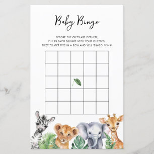 Safari Little Wild One Baby Shower Baby Bingo Card
