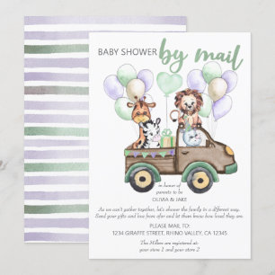 Safari-LKW und niedliche Tiere Baby Shower per Pos Einladung