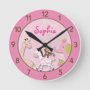 Safari-Mädchen-Dschungel-personalisierte Runde Wanduhr