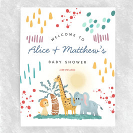 Safari moderne Animaux Garçon Baby shower Affiche 