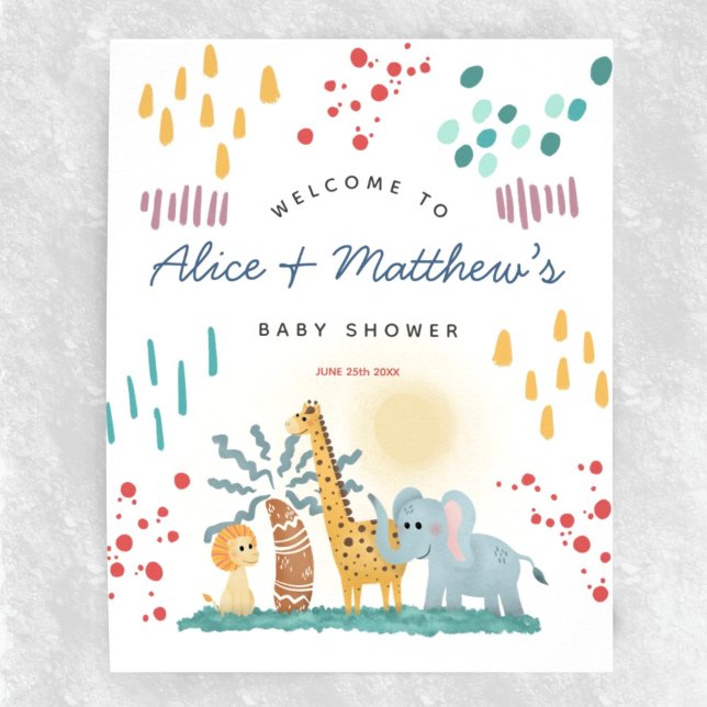 Safari moderne Animaux Garçon Baby shower Affiche  (Créateur téléchargé)