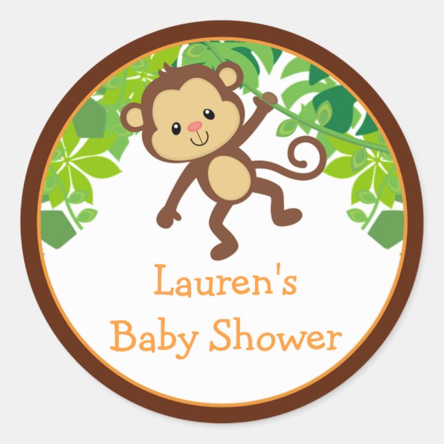 Safari Monkey Baby Dusche Pflegeaufkleber Runder Aufkleber (Vorderseite)