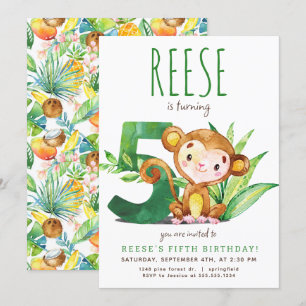 Safari Monkey cinquième invitation anniversaire